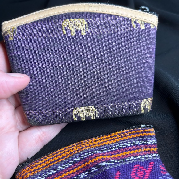 VTG Set of 2 Coin purses. Purple and Gold Elephant print, 90s festival print. - Picture 4 of 9